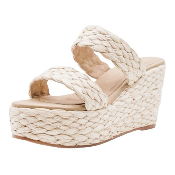 KAANAS Shoes - Kaanas Tenerife Anthropology Natural Braid Wedge Sandal Raffia Strap 9 Med NWT
